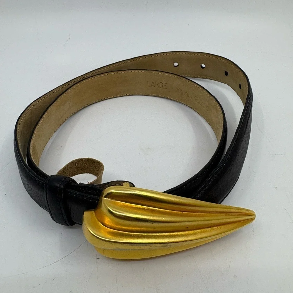 Vintage 1980's ROBERT LEE MORRIS Gold buckle belt size Large